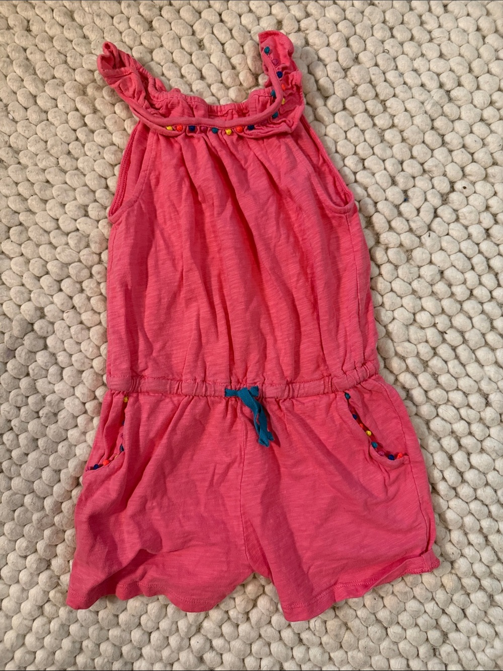 Boden Coral Pink Sleeveless Romper with Bead Trim